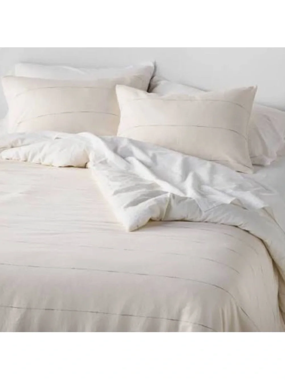 Hearth & Hand King Thin Stripe Cream/Railroad Gray 100% Cotton Duvet Set